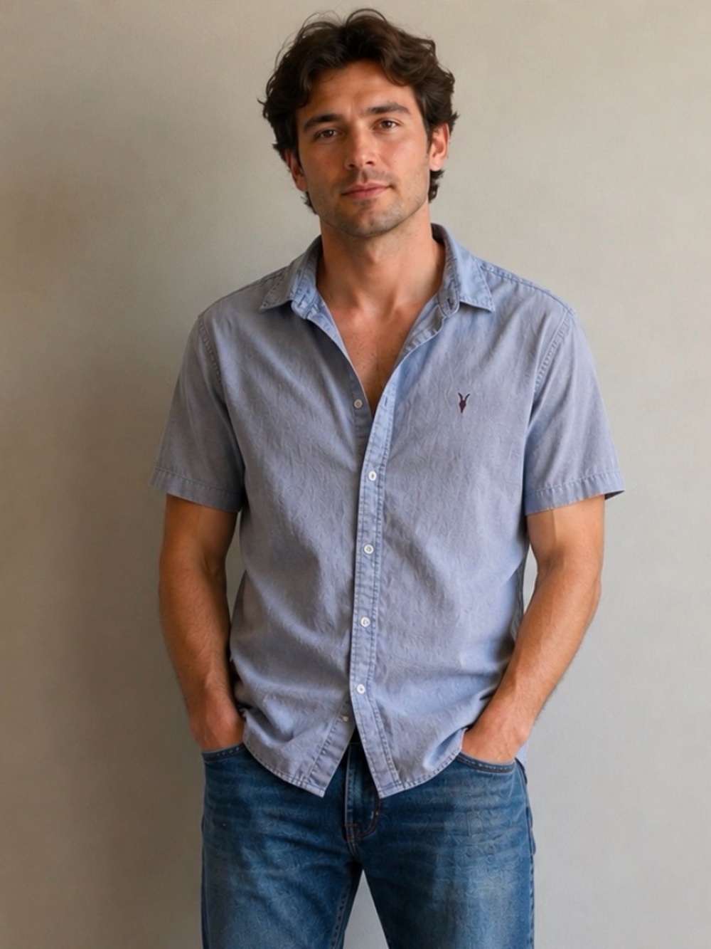 All Saints Light Blue Casual Button-Down Shirt